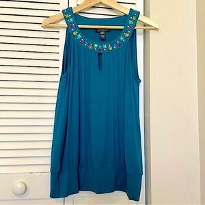 Cable & Gauge Jeweled & Beaded Bubble Hem Sleeveless Top L Large